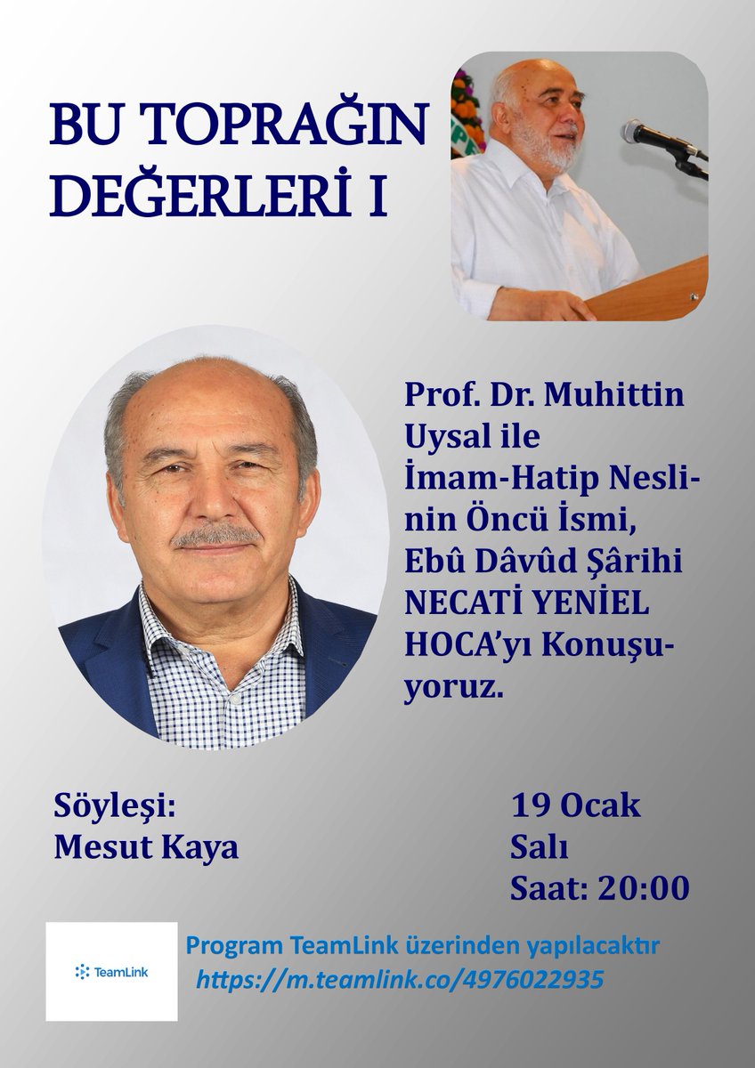 Nasipse Salı akşamı ömrünü İmam-Hatip nesline adamış, Hacıveyiszâde merhumun talebesi, hocalarımızın hocası, Hayreddin Karaman, Ali Osman Koçkuzu gibi hocalarımızın sınıf arkadaşı, Ebu Davud şârihi Necati Yeniel hocamızı, değerli hocamız Muhittin Uysal ile konuşacağız. Bekleriz..
