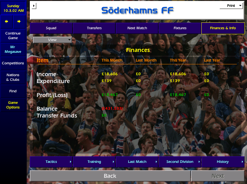 In a smoke-filled wood panelled room decked in Ikea furniture overlooking the pitch, Gosta flings me a Swedbank statement, showing me the club is £430k in debt and currently splurging nearly £4k per week on wages, with striker George Bcheri taking home a mind blowing £200 p/w