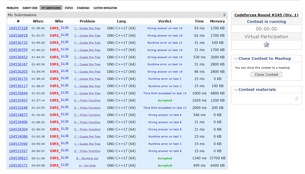 Ssrs C 葉でないものは少ない Dp1 S I 葉でない頂点の部分集合 S を 葉 I 個の根付き木にできるか Dp2 S I J 葉でない頂点の部分集合 S を葉計 I 個 頂点 J 個の森にできるか の Bitdp でできそう D ギャグ A が小さいので J I 10 4 の
