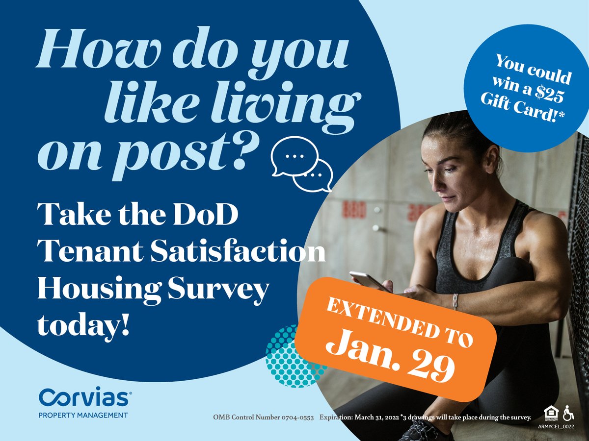 RileyResidents's tweet image. The survey deadline has been extended! Your experience living in our communities is what matters and your voice counts.  Check your inbox for a link to complete the 2020 Tenant Satisfaction Survey.