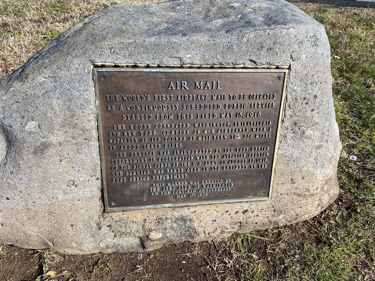 Sidebar. There’s a rock that has a plaque commemorating the first  @USPS air mail (which started in 1918) it’s in West Potomac Park.