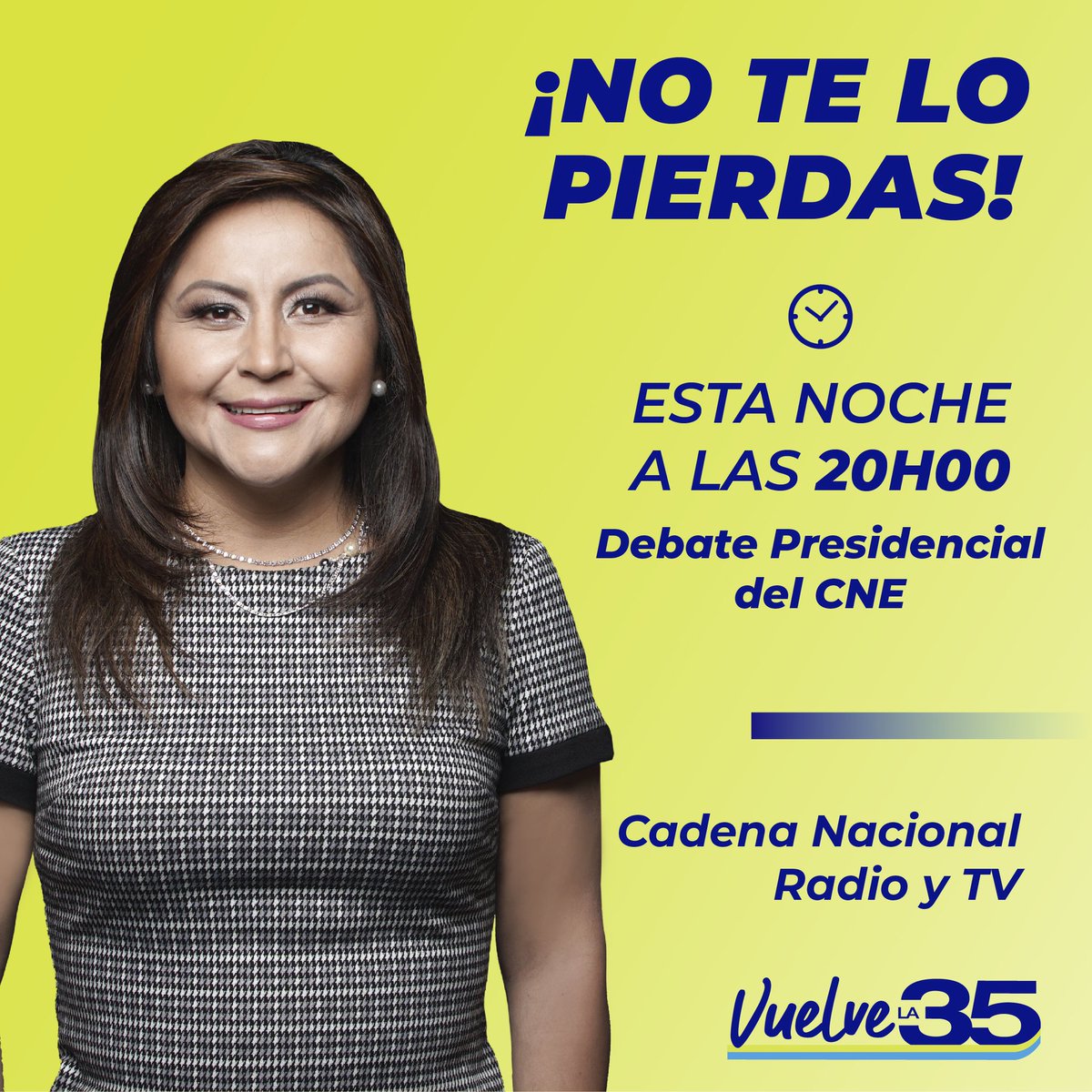 No dejes de ver esta noche el #Debate2021 y acompaña a nuestra candidata <a href="/XimenaPena1/">Ximena Peña</a> desde las 20:00. Estamos en el primer bloque! #VuelveLa35