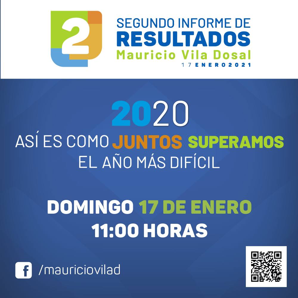 Acompáñanos en el Segundo Informe de resultados, el 17 de enero a las 11:00 am, en una transmisión en vivo a través de mis redes sociales para conocer lo que logramos los yucatecos en el año más difícil de nuestra historia. #UnidosParaSeguirCambiando #2doInformeVila