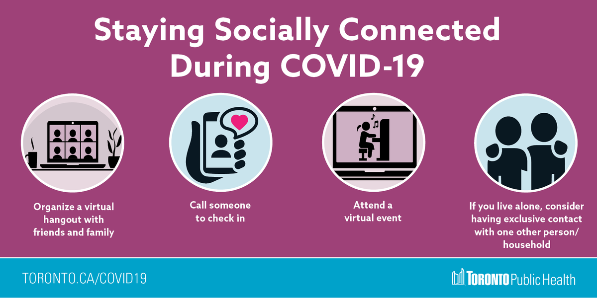 TOPublicHealth's tweet photo. Staying home doesnโt mean we can't stay socially connected. As we continue to #StepUpAndStayHome to help stop the spread of #COVID19, here are some tips on staying connected with family and friends, despite the distance. https://t.co/urOi1KmoOE