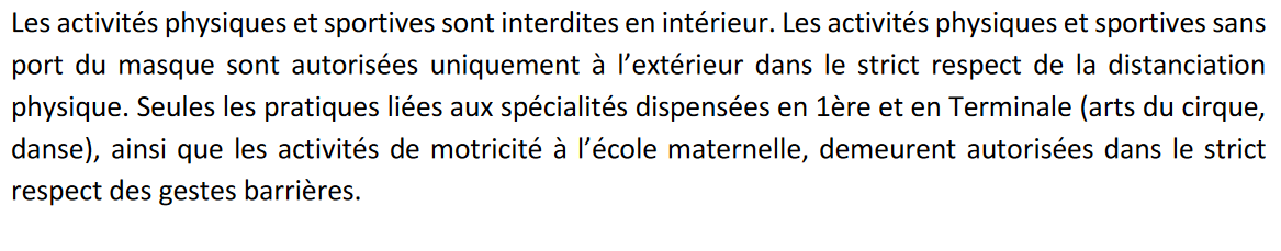 Protocole couvre feu, fiche repère EPS mise à jour - Clarification de la question de la motricité en maternelle
education.gouv.fr/protocole-sani…