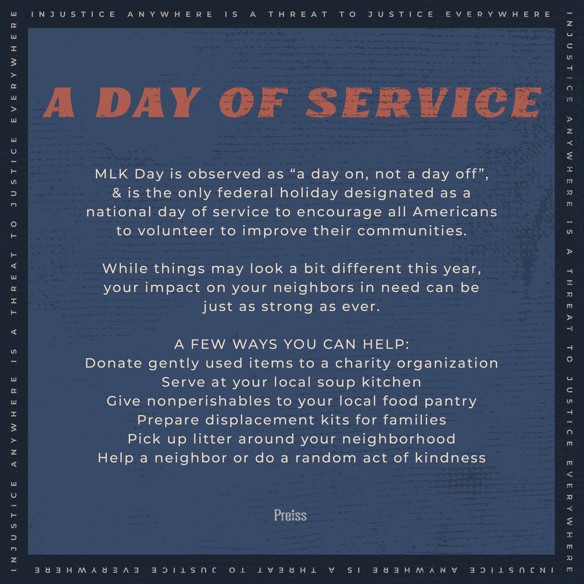 QuantumonWCall's tweet photo. In observance of Martin Luther King Jr. Day, our office will be closed Monday, January 18th. We hope that the Quantum community will join The Preiss Company in observing a day “on” rather than a day “off” in remembrance of Dr. King’s legacy. https://t.co/FVteZ1vh2W