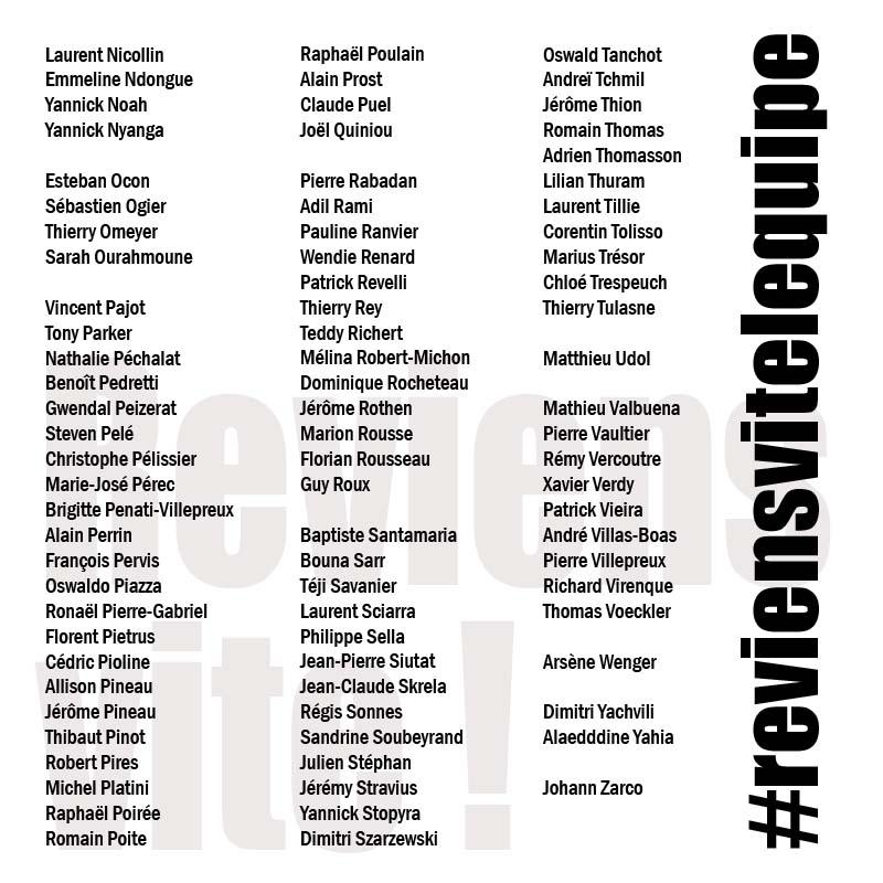 La lettre des sportifs comprend désormais 300 signataires, avec les arrivées d’Agbegnenou, Alaphilippe, Arron, Bartoli, A.Bernard, Blanc, Dorin-Habert, Drut, Dinart, Blanco, Galthié, N. Karabatic, Roux, Thuram, Vieira, Yachvili. Merci encore de ce soutien.