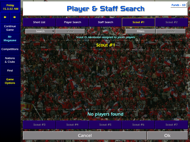 Meanwhile, scout Ola (you remember Jimmy Savile) who's conveniently been looking for youth players since my arrival, has found me sweet F A, and it's just over 2 weeks till we play our first game - against Trelleborg! Not the Meysum Javan fulled IFK, but the Premier League one!