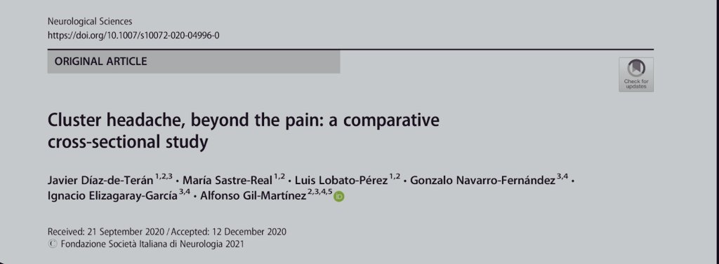 Un aporte más en la investigación de estas terribles #Cefaleas en Racimo. Buen trabajo de colaboración entre #fisioterapia y #neurologia de dos grandes centros de investigación como son <a href="/LaSalleMAD/">La Salle Campus MAD</a> y #hospitallapaz @IdipazScience