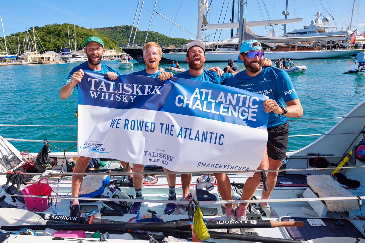 toughestrow's tweet photo. 🏆 WINNERS OF THE RACE CLASS🏆
⁣
@O_S_O_G rowed 3,000 miles across the Atlantic &amp; are the winners of the Race Class, with a finish time of 35 days, 6 hours, 42 minutes.
⁣
They are awarded the MacAskill Trophy from our Title Sponsor @TaliskerWhisky for winning the Race Class. https://t.co/clrdoYZd48