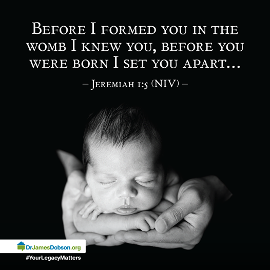 DrJamesDobsonFT's tweet photo. “Before I formed you in the womb I knew you, before you were born I set you apart…” | Jeremiah 1:5 #Bible #sanctityoflife https://t.co/nLfnXG8xrU