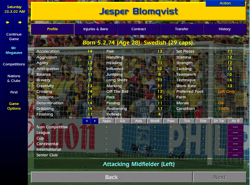 With just over a week to go until our first game, OIa has gone quiet, I've heard a rumour that the police may be holding him over some serious alleged claims, meanwhile I take matters into my own hands and call up Jesper Blomqvist, who tells me, "it's either you or Sturm Graz"