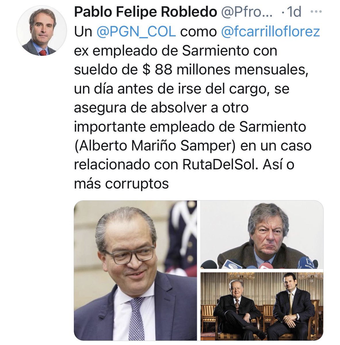 Pfrobledo's tweet photo. Claro que es verdad. Procurador de bolsillo, literal, de bolsillo de Sarmiento era @fcarrilloflorez @PGN_COL https://t.co/yyKLg1A2Pw
