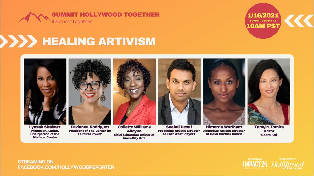 Impact24PR's tweet photo. UP NEXT: Healing Artivism with @IlyasahShabazz, Favianna Rodriguez (@CultureStrike), @ColletteAin (@InnerCityArts), Snehal Desai (@EWPlayers), and Himmeria Wortham (@heididuckler)! Moderated by @thetamlyntomita!
#SummitTogether on @THR: https://t.co/BHLHJmueRw https://t.co/qde5wwZThU