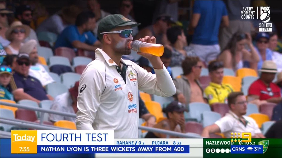 Nathan Lyon could today become just the third Australian to take 400 wickets. 9News