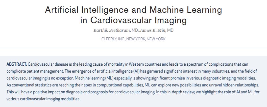 DeBakeyCVedu's tweet image. How can #artificialintelligence and #machinelearning enhance prognosis and diagnosis in #CVimaging? Karthik Seetharam, MD, and Jim Min, MD, review the possibilities in the #digitalhealth issue of the #debakeyCVjournal. Read now! bit.ly/3bHDZm4