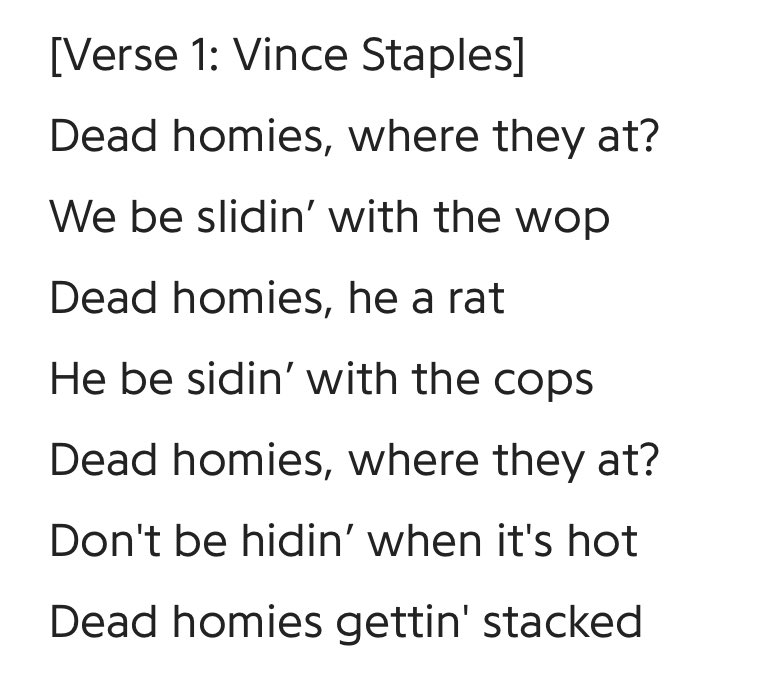 Despite the intro of the track being another goofy radio ad, the album most definitely takes a darker turn, given Vince’s lyrics in the track. The hook of the track (image 2) illustrates needing to always stay alert, for if you don’t there can be grave and dangerous consequences.