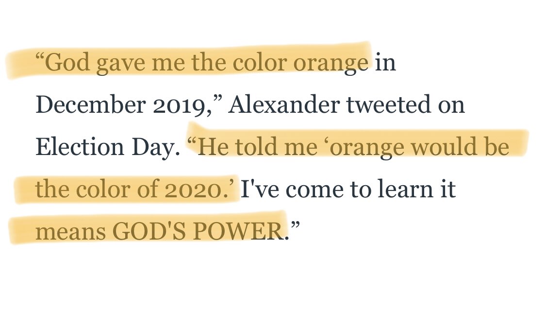 Note the (warped) reasoning for Ali Alexander’s use of the color orange.