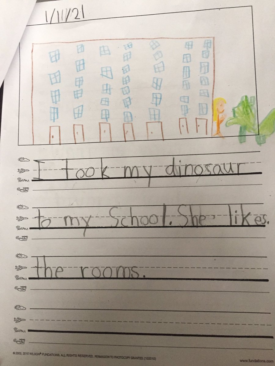 MrsB_A1's tweet photo. Our writing about dinosaurs continued.  This time students wrote about where they would take their pet dinosaur. https://t.co/cqF4FPxLAI