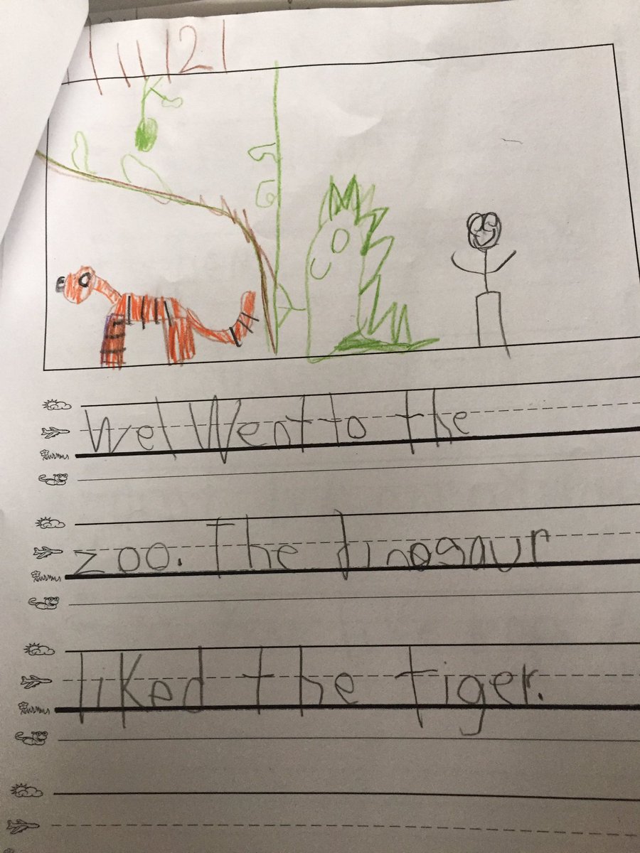 MrsB_A1's tweet photo. Our writing about dinosaurs continued.  This time students wrote about where they would take their pet dinosaur. https://t.co/cqF4FPxLAI