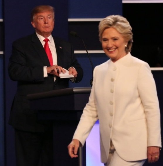 By every logical metric Clinton decimated Trump all three times they debated. But the final debate was the most conclusive. It was the most everything.Here they are at the end of that debate.His face hides nothing here.He knew she had beaten him. So did everyone else. 12/