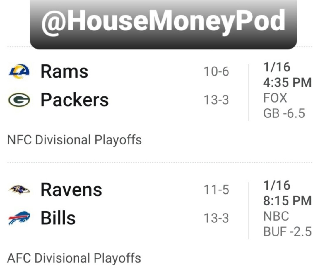 Chalkbored_HM's tweet photo. As the NFL Playoffs roll on this weekend the @HouseMoneyPod crew is still divided but after some spirited debate back &amp; forth we finally decided to go with the Packers &amp; Ravens in today's matchups.  Good Luck to all our friends family and listeners 🤑🏈🎙💰 #HMP #NFLTwitter #NFL https://t.co/6Lqzc66119