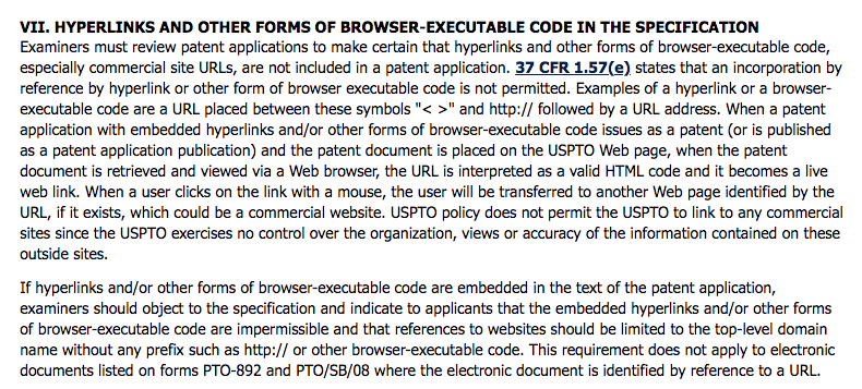 ...that you could intentionally incorporate HTML that would draw in remote text, so you could change the text or claims of your patent at any time! Well, someone in the USPTO didn't think it was funny...