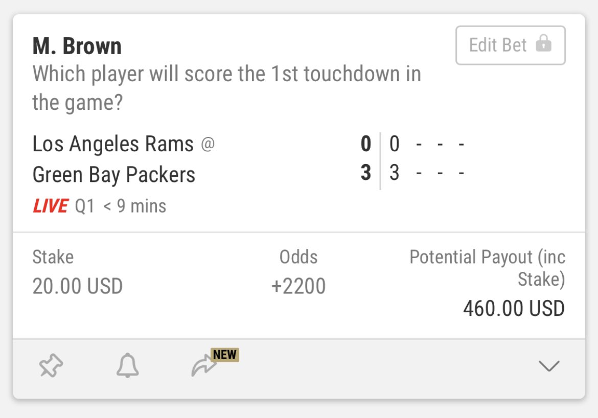 Kids distracted me and I bet the wrong M. Brown for 1st TD promo on MGM 🤦‍♂️🤞