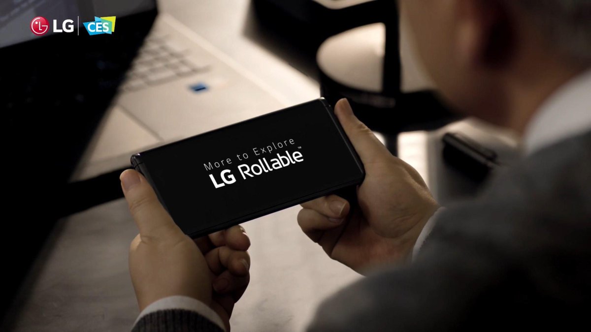 verge's tweet image. LG’s Rollable phone is real and launching in 2021 trib.al/9vzUUsq