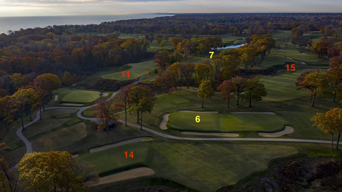 But here’s what puts it over the top for me: the course visits this part of the property at two completely different moments in the round. It enters and exits the area four separate times (marked by arrows below), and the holes fit together like puzzle pieces.