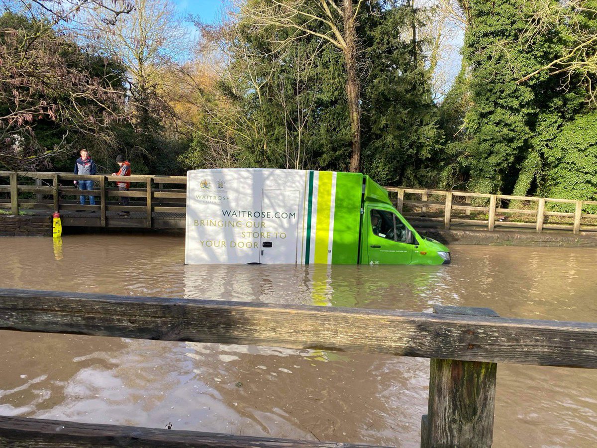 Swiffin's tweet photo. Never knowingly underwater.
Son took this picture today of a delivery van stuck in the ford not far from us.
Surely floodgates are needed at Ruffford?!
#floodyhell https://t.co/1rmAWda5VZ