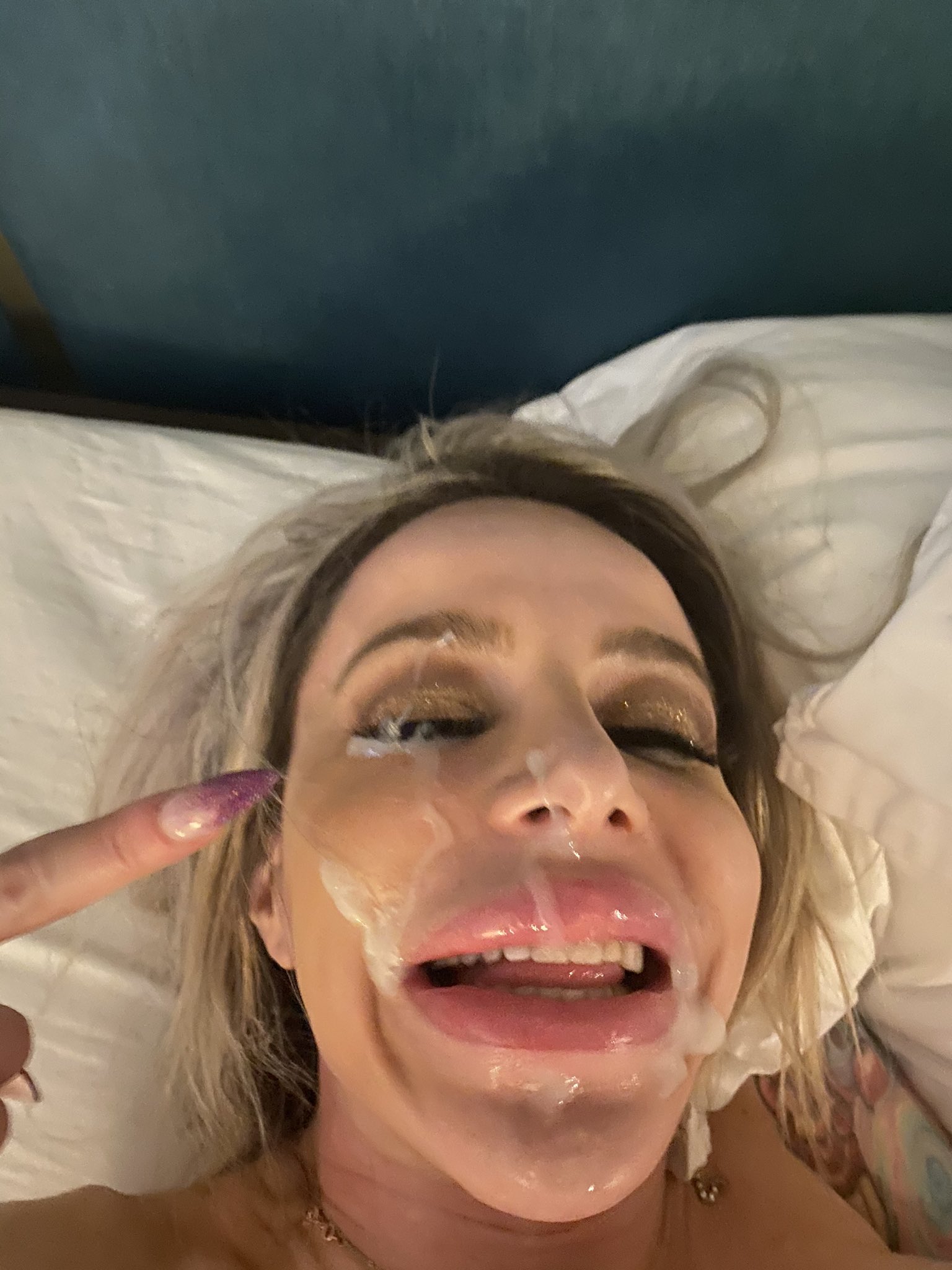 1 pic. Facial for the records.  My eye was glued shut w cum. For more of my Hott videos pics https://t