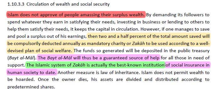 Il garantit qu'aucune personne d'une société musulmane ne doit rester sans ressources en formant une institution de Bayt al-Mâl (le Trésor public).