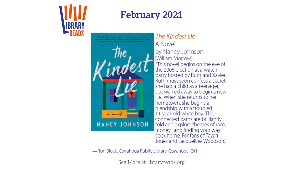 February 2021 #LibraryReads #TheKindestLie @NancyJAuthor @librarylovefest Reviewed by Ron B. @CuyahogaLib