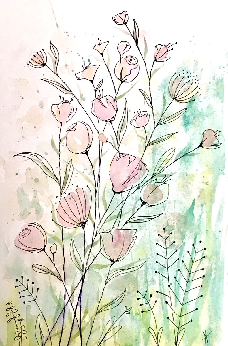 Saturday night, what are you doing to relax?  Flowers, Ink over wash #watercolour #inkandwash #theravencreative #saturdaynightart