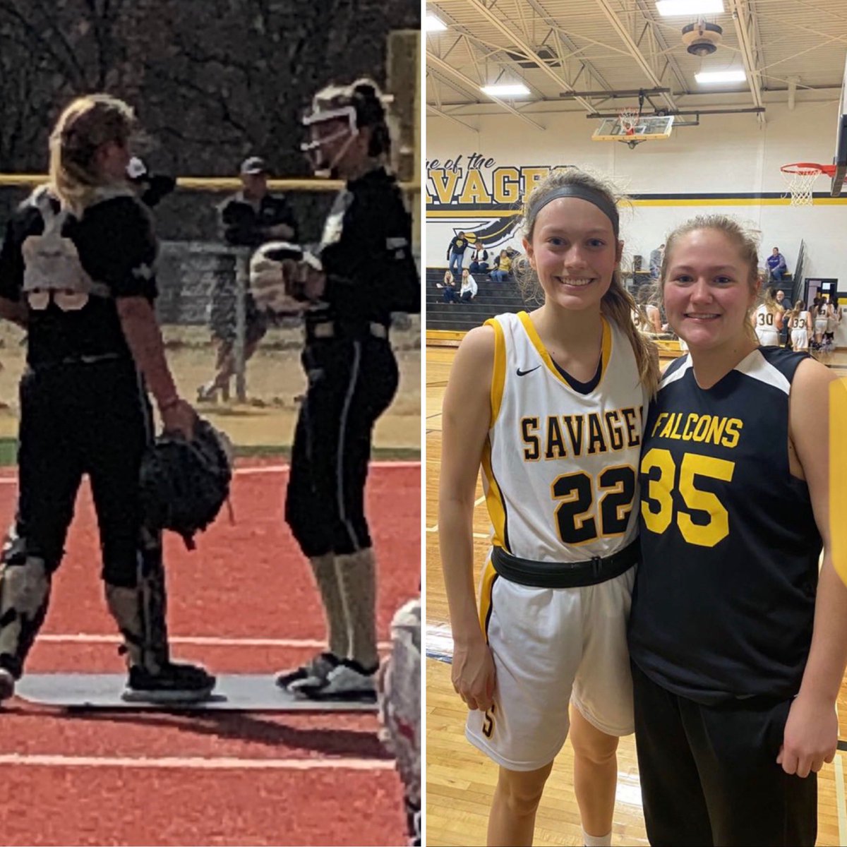 SchayM's tweet photo. These two make quite the duo on the field, but today they were on opposite sides of the court. Great seeing you Morgan!!!  @CarlyGoodwin15  @MorganStecher https://t.co/6602oK0DaO