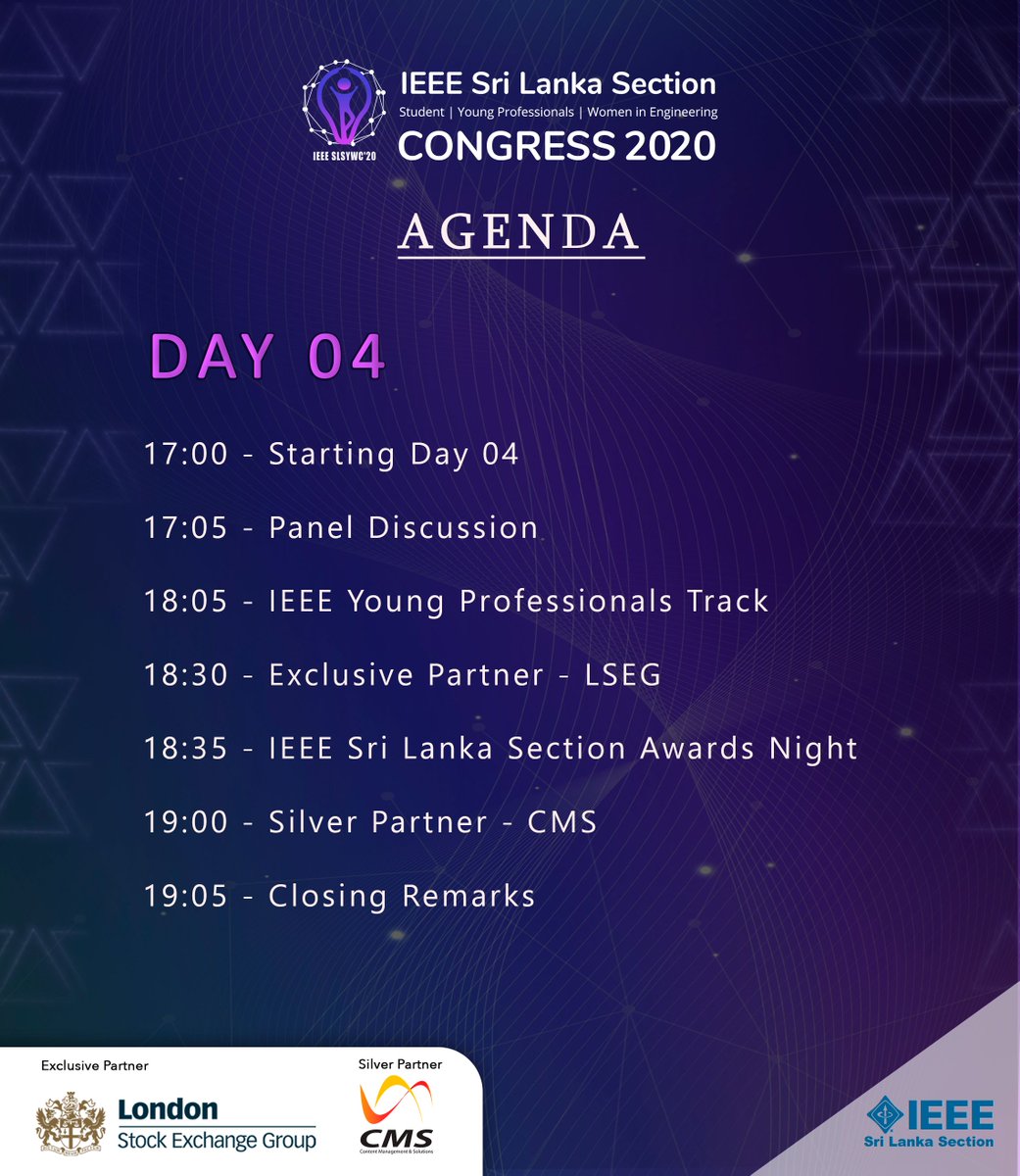 IEEESLSYWC's tweet photo. It is the final day of an amazing experience. Let’s take a look at the agenda for the day.
#IEEESLSYWC20
#SLSYWC #SL https://t.co/HFwA0FxocN
