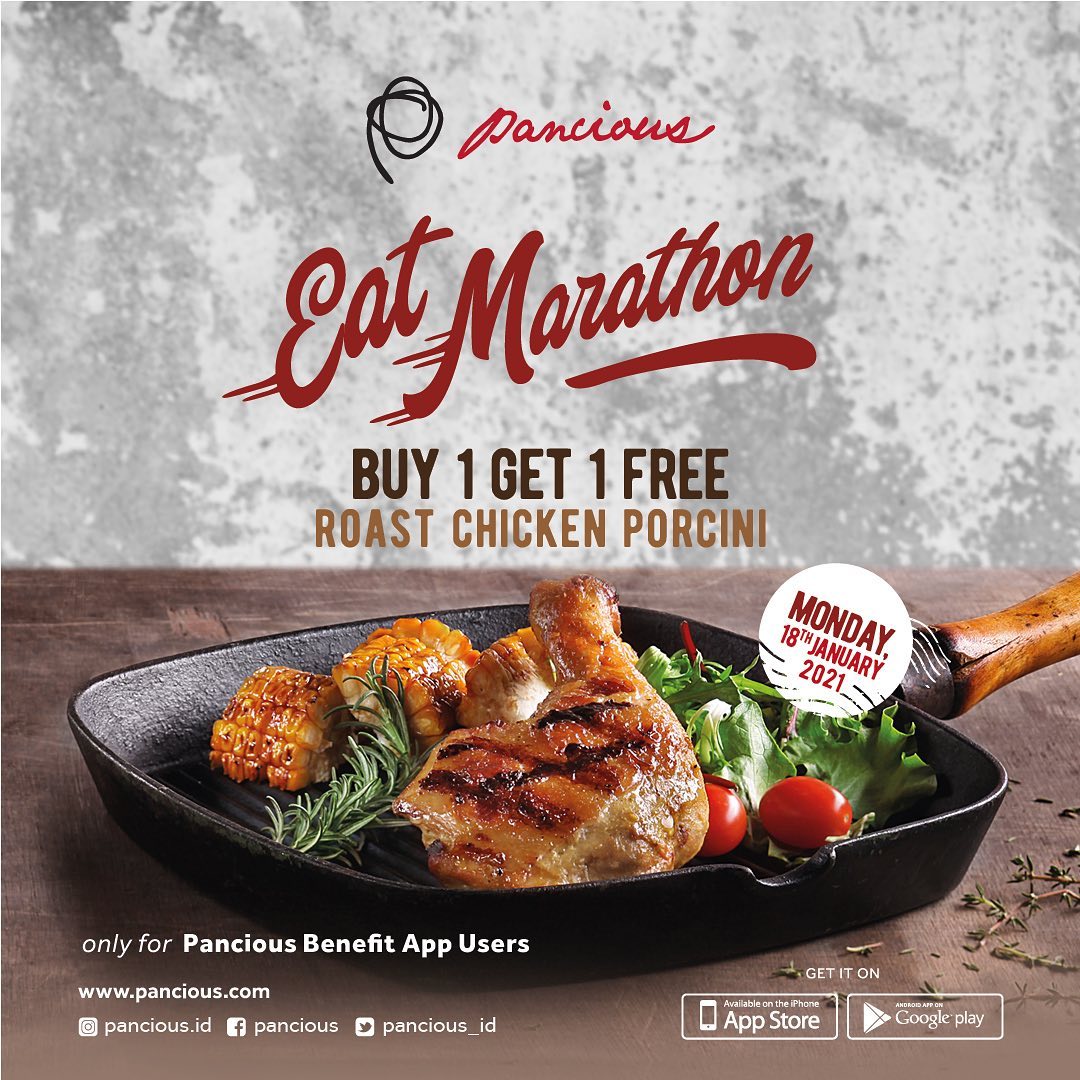 katalogpromosi's tweet image. Pancious Eat Marathon - Beli 1 Gratis 1 untuk Menu Roast Chicken Porcini berlaku hanya 1 hari, tanggal 18 Januari 2021 khusus Pancious Benefit App User

Informasi selengkapnya, ada di sini &amp;gt; ow.ly/fQvZ50DayyZ

#pancious #promo #diskon #infopromo #infodiskon