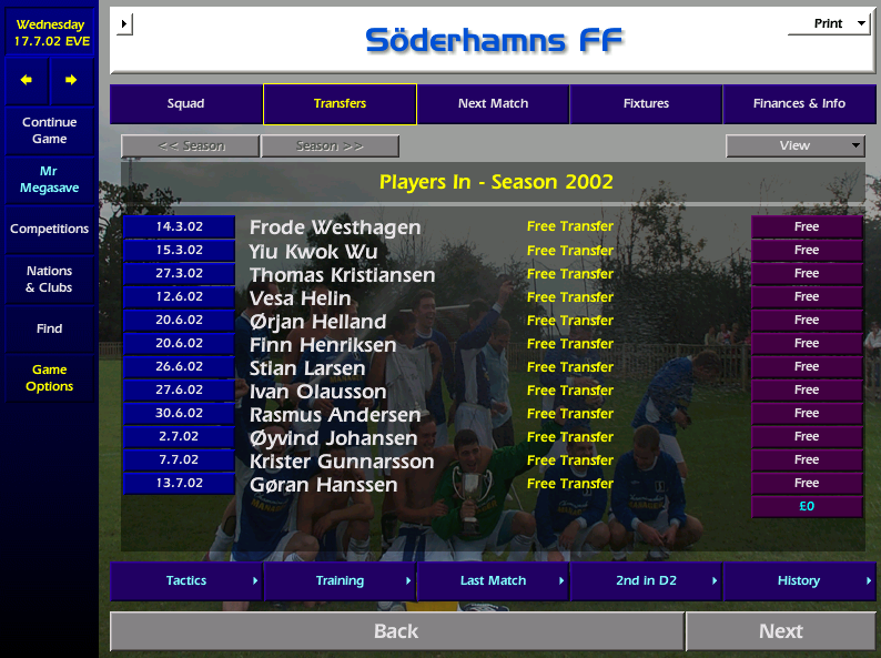 What's all this then? I arrive on the training ground to a bunch of new faces - 9 no less! What's more is one is a (crap) GK and Sune has also tied down Linell on loan for the rest of the season. God knows if any of this lot are good enough, but it will be nice to have options