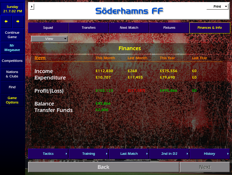 However...I do overhear a rather sloshed Chairman Gosta proudly telling Sune he now has £2k to spend on a player of true quality