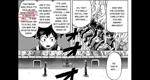 izuku emphasizes the ease of bakugo in being able to move in the airbut in order not to hurt uraraka, bakugo decided to take the debris head-on and explode itthen he could have dodged and it would have hurt her