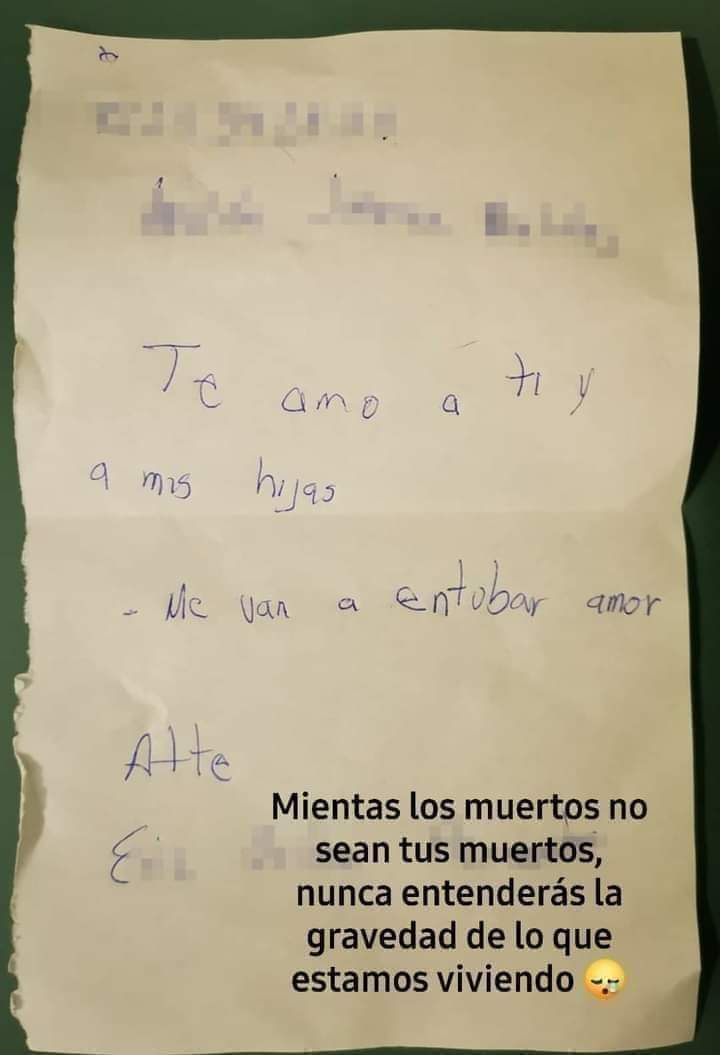 RupiReportero_'s tweet photo. #CirculaEnRedes😟
Carta de un paciente a sus familiares, debido a que lo iban a #Intubar https://t.co/oY18L2VKrb