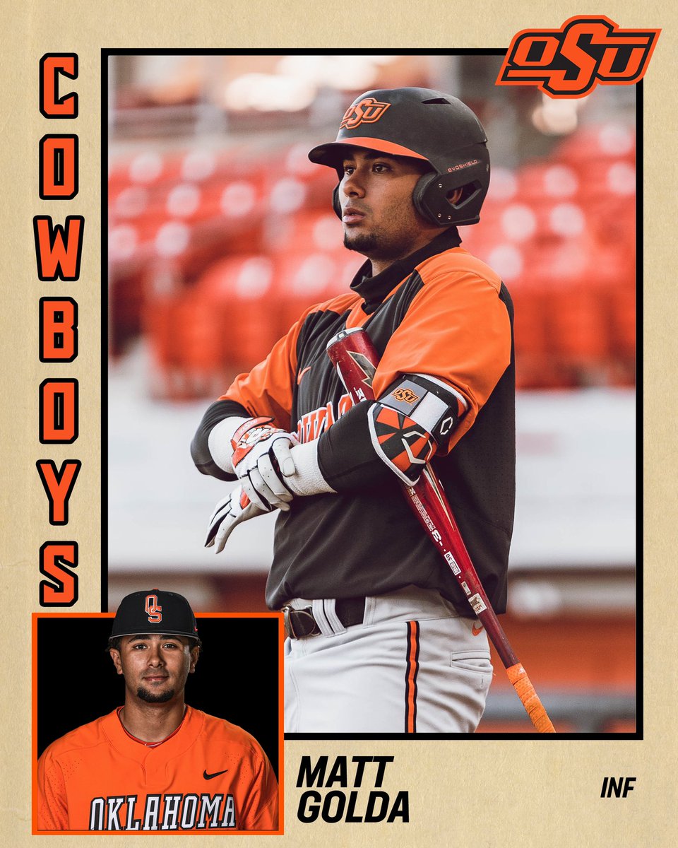 A 6-0, 190-pound INF from Acushnet, MA, <a href="/12_Gold_22/">Matt Golda</a> 

⚾️ Transfer from Kentucky where he hit .318 in 13 games during the 2020 season
⚾️ JUCO star at Western Oklahoma State College, hitting .321 with 34 doubles and 72 RBIs in two seasons

#MakeItHappen #GoPokes