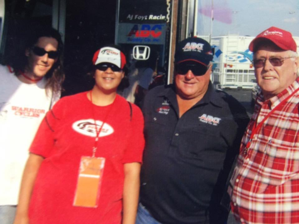 ChrisdDuley's tweet photo. Two of my hero’s, my Dad (far right) &amp; AJ Foyt a few years back (along with my little brother &amp; sister). Wishing a Happy 86th Birthday (and many more)to AJ today! https://t.co/IaSP39bDg6