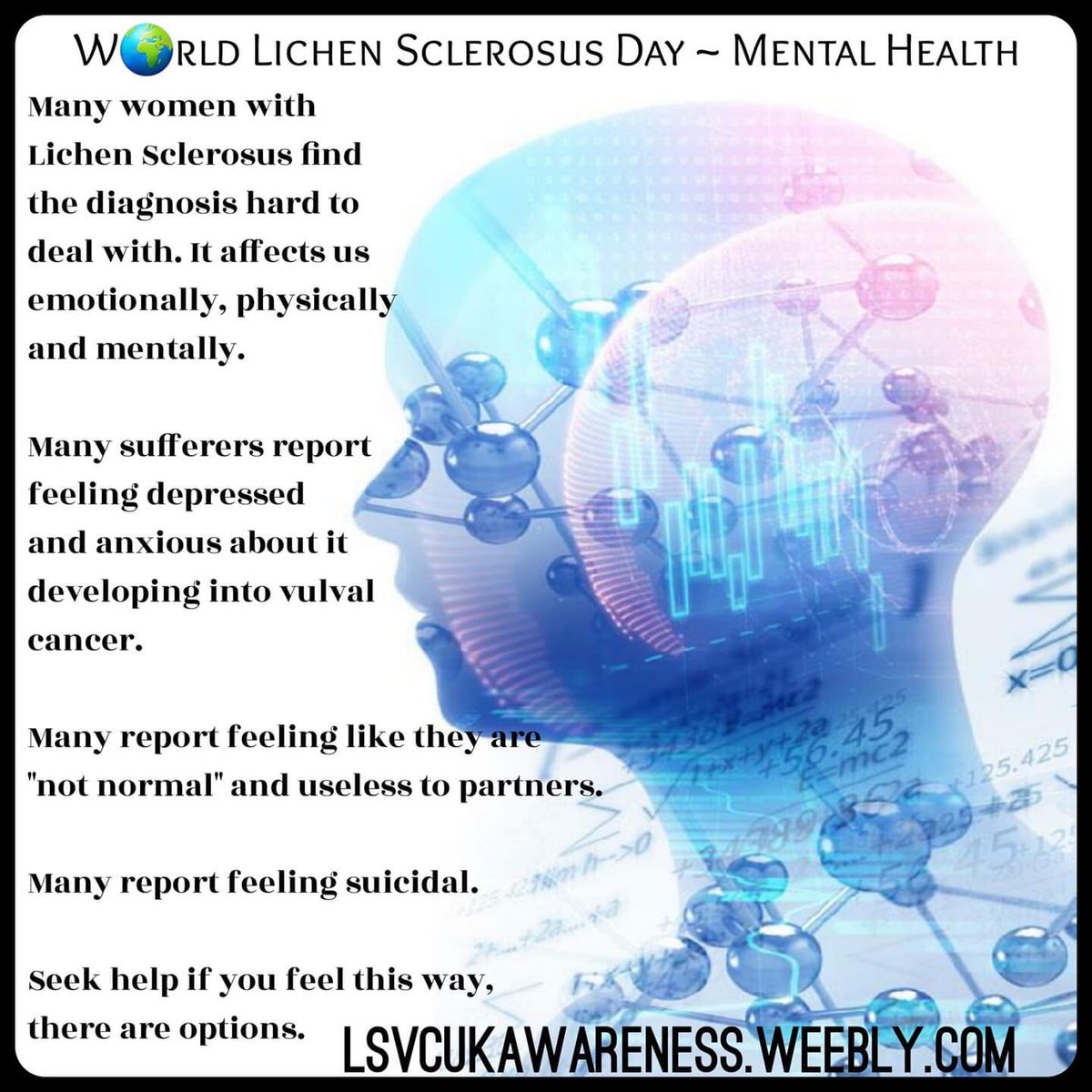 VulvalCancerUK's tweet photo. #WorldLichenSclerosusDay #WLSD #WLSD2021 #lichensclerosus #mentalhealth https://t.co/2wsvUjomIi