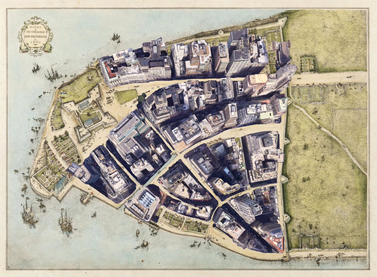 <a href="/palpeet/">Paul Peeters</a> Hi Paul, geïnspireerd door jouw tweet ben ik ook even aan de slag gegaan! Een stukje modern Manhattan op het oude ‘Castello Plan’. Dan zie je inderdaad dat het originele stratenplan van Nieuw Amsterdam nog grotendeels in tact is! Dank voor het inzicht! 🙏🏼