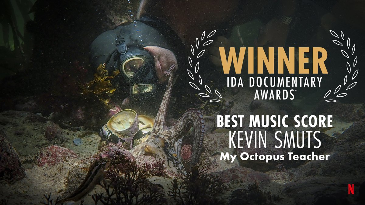 netflixqueue's tweet photo. Music to our ears. Composer Kevin Smuts wins Best Music Score for My Octopus Teacher! #IDADocAwards https://t.co/QFG0JaTiMl