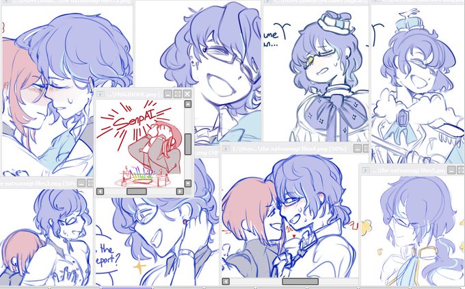 I keep swearing I'll post my art backlog soon but for now have a wip of the 597685 tsumugi aoba warm-ups I've been drawing between work. thanks, 