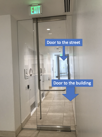 OK, let's talk bathrooms in research buildings  #sciArch  @AcademicChatter We'll start small: Uni campus often is a public park. A lot of kids and adults visit it, and it's great.Please, make bathrooms available for visitors.Security can be solved with extra door:11/N