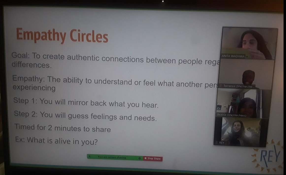 RestorativeFor's tweet image. Kudos to our high schools Youth Facilitators, who led their first NVC empathy circle for girls of color today. Here's a photo of them training with Yancey and Anita. #nvc #empathy #bipocgirls #fun #bonding #youthdevelopment